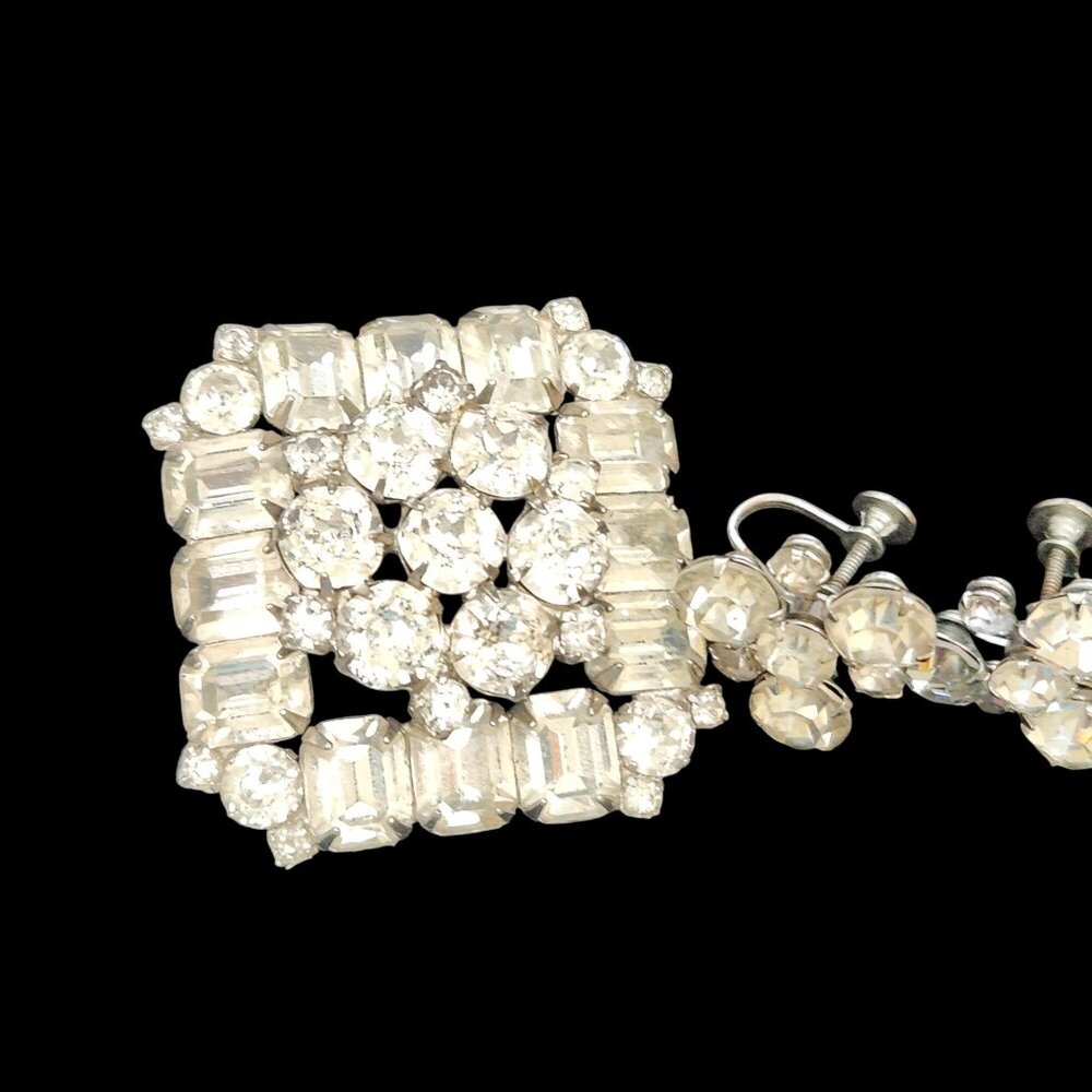 Vintage 1950s Signed WEISS Clear Rhinestone Brooch Pin & Screw Back  Earring Set